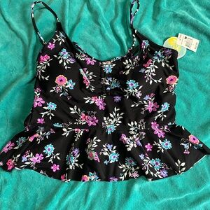 Pink and Black Peplum Ruffled Swim Camisole